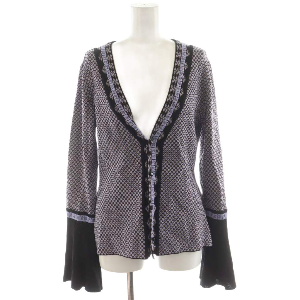 【中古】マメクロゴウチ  Mame Kurogouchi カーディガン 総柄 フレアスリーブ 2 紫 パープル 黒 MM19SS-KN068 マメクロゴウチ Mame Kurogouchi カーディガン 総柄 フレアスリーブ 2