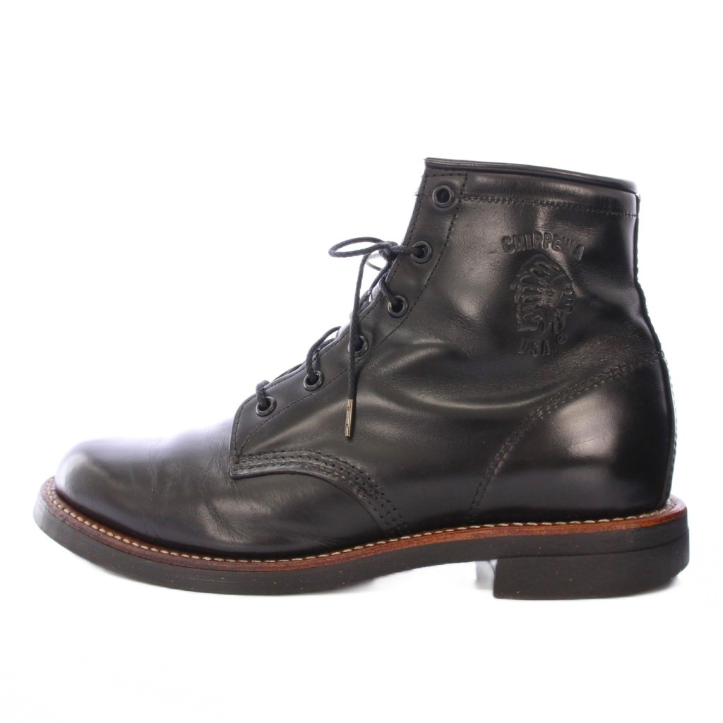 【中古】チペワ CHIPPEWA CORDOVAN LACE UP BOOT コードバンレースアップブーツ ショート ローヒール レザー 9D 黒 チペワ CHIPPEWA CORDOVAN LACE UP BOOT コードバンレースアップブーツ
