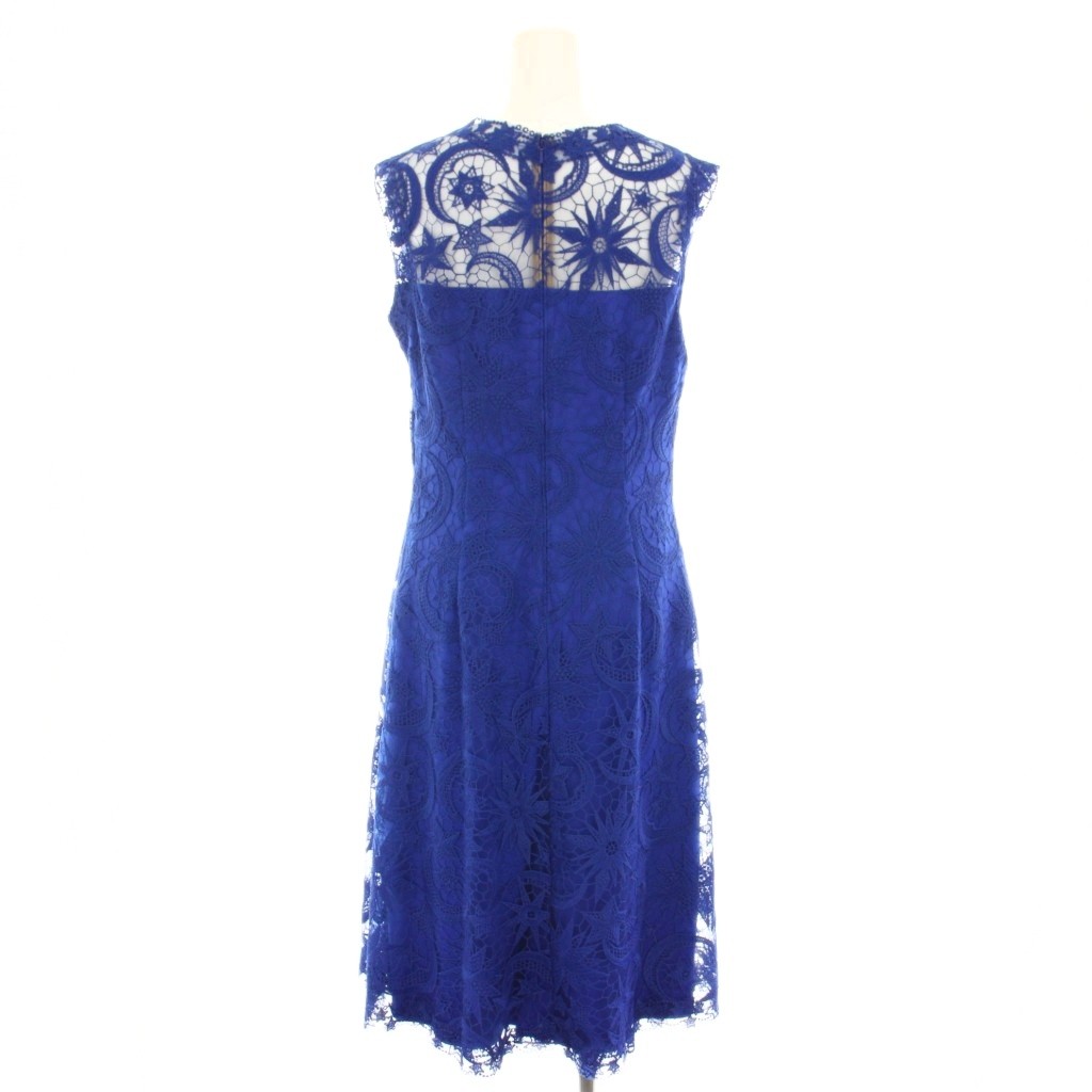 【美品・タダシショージ】青色 花柄刺繍 ノースリーブドレス サイズ6(Mサイズ) US10】ノースリーブ レース刺繍 ハイローワンピース 青/紺 Navy