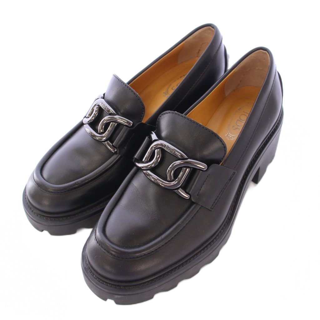 トッズ TOD'S ケイトローファー 厚底 レザー ロゴ 装飾 36.5 黒