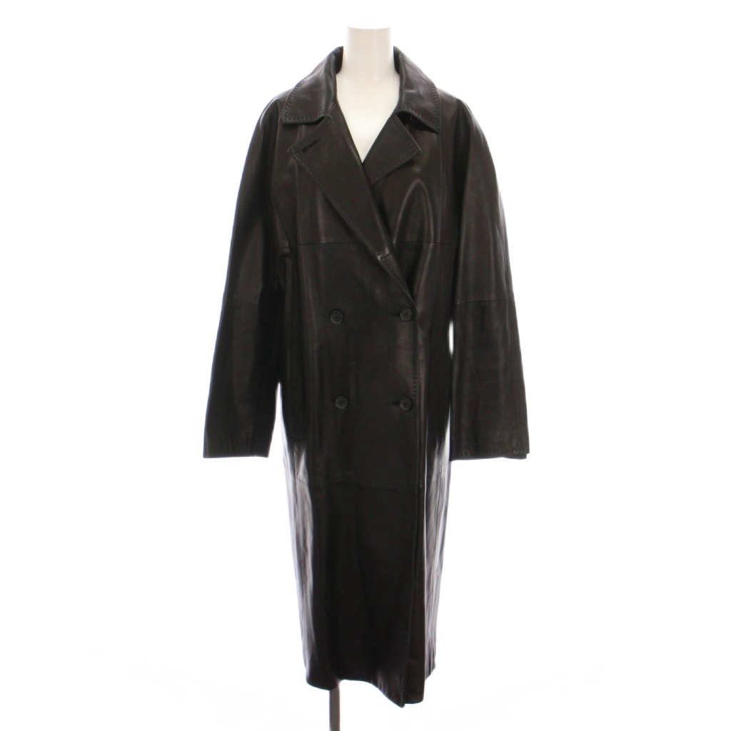 LA3667 マックスマーラ ダブルボタンロングコート ブラック 42 マックスマーラ MAX MARA レザーコート ダブルボタン ロング アウター