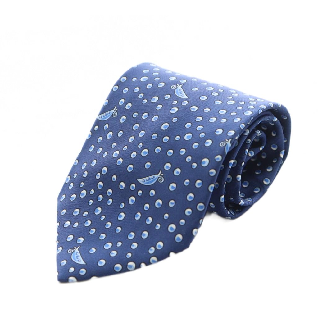 エルメス HERMES ネクタイ レギュラー シルク 総柄 水色 ライト