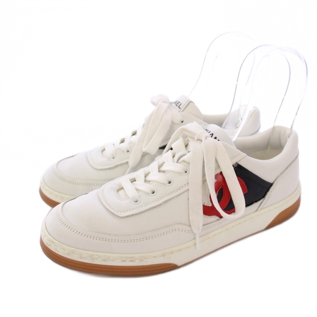 【中古】シャネル CHANEL ココマーク スニーカー レザー ローカット 37 白 G39978 /KH レディース シャネル CHANEL ココマーク スニーカー レザー ローカット 37 白