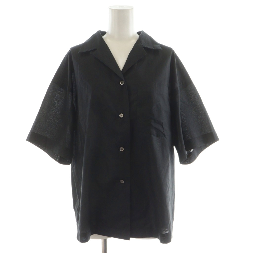 【中古】シンゾーン Shinzone オープンカラーローンシャツ OPEN COLLAR LAWN SHIRT ブラウス 半袖 36 黒 ブラック シンゾーン Shinzone オープンカラーローンシャツ OPEN COLLAR LAWN