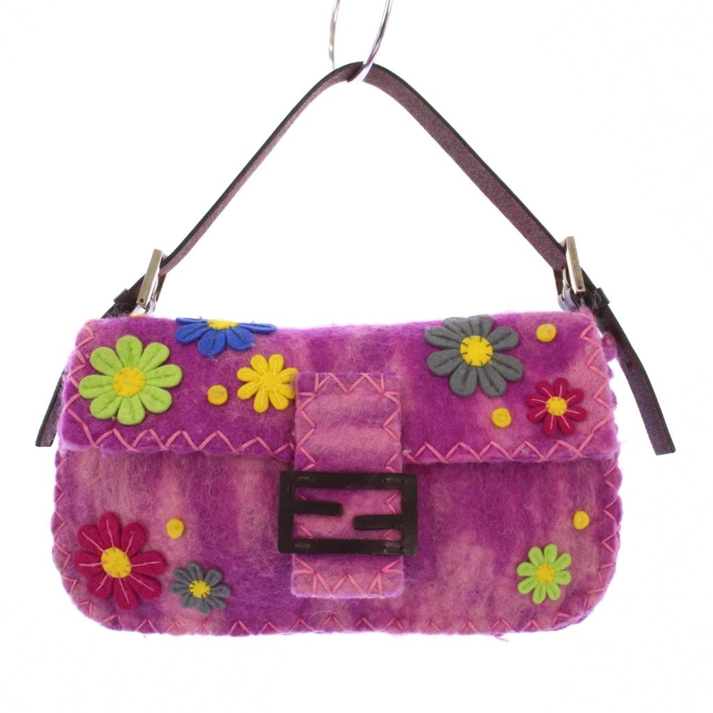 フェンディ FENDI マンマバケット フェルト ハンドバッグ 花柄 ピンク 