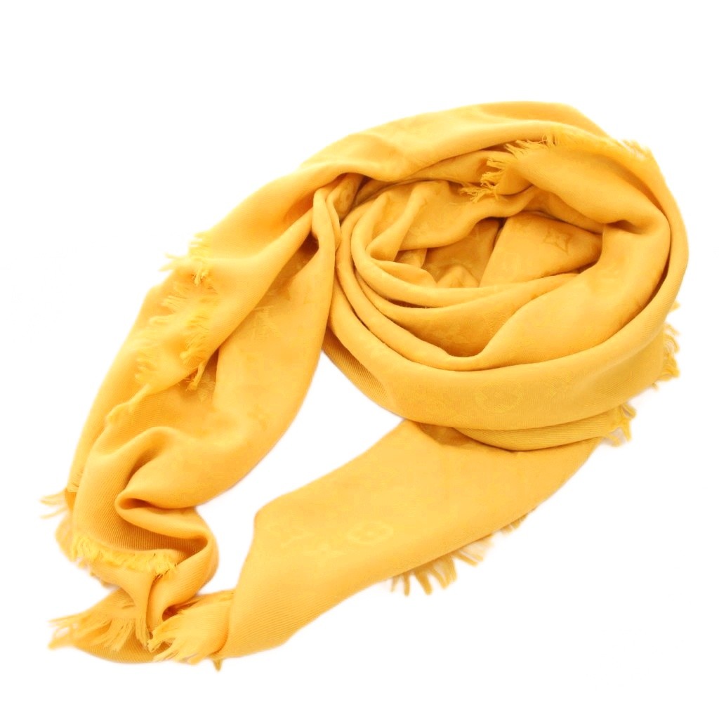 ルイヴィトン モノグラム大判ショール ストール シルク×ウール /黄色 イエロー ルイヴィトン LOUIS VUITTON ショール モノグラム ストール マフラー