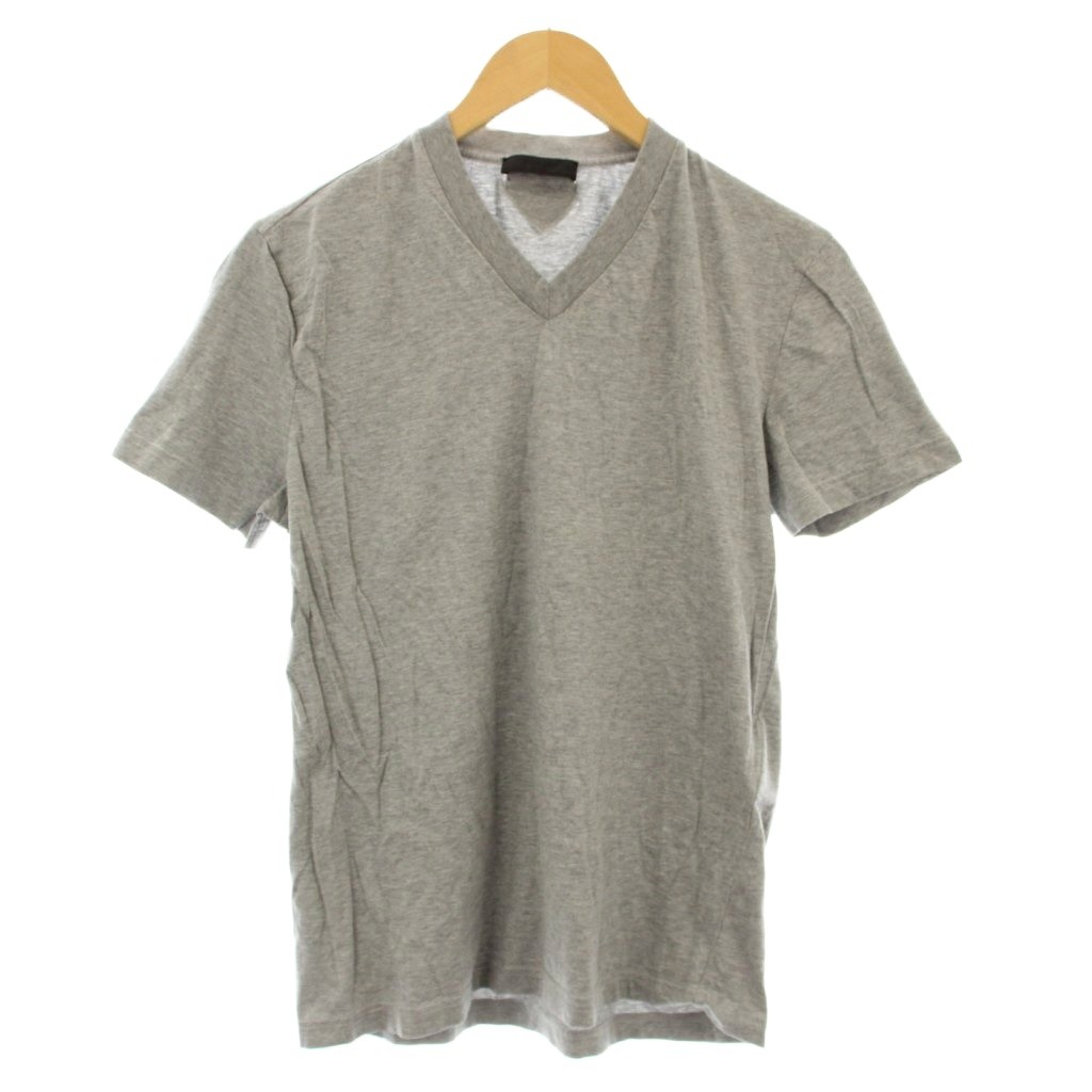 【中古】プラダ PRADA Tシャツ カットソー 半袖 Vネック 三角アイコンパッチ 無地 コットン M グレー UJM493 S181 ILK プラダ PRADA Tシャツ カットソー 半袖 Vネック 三角アイコンパッチ