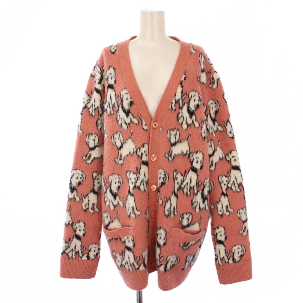セリーヌ CELINE 22AW AMY DORIAN ニット カーディガン 長袖 Vネック 犬柄 ウール XS ピンク /BM レディース