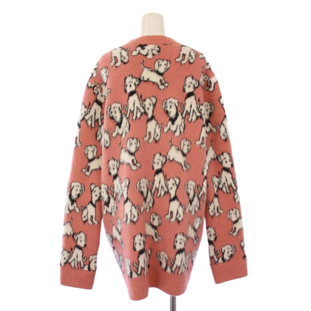 セリーヌ CELINE 22AW AMY DORIAN ニット カーディガン 長袖 Vネック 犬柄 ウール XS ピンク /BM レディース