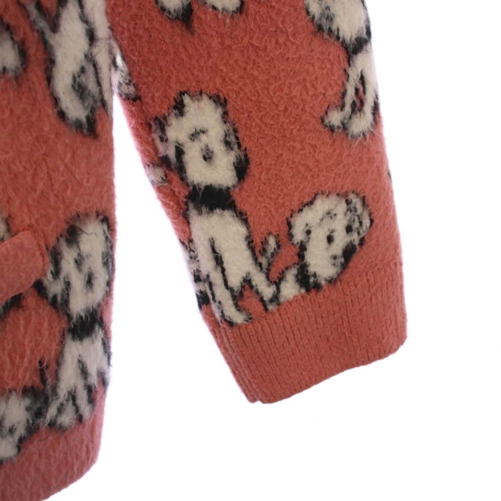 セリーヌ CELINE 22AW AMY DORIAN ニット カーディガン 長袖 Vネック 犬柄 ウール XS ピンク /BM レディース