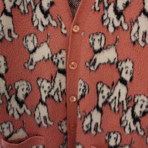 セリーヌ CELINE 22AW AMY DORIAN ニット カーディガン 長袖 Vネック 犬柄 ウール XS ピンク /BM レディース