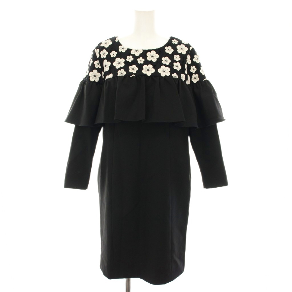 【中古】チェスティ Chesty レースフリルワンピース ひざ丈 長袖 花柄 授乳口付き 1 黒 白 OS503 レディース チェスティ Chesty レースフリルワンピース ひざ丈 長袖 花柄 授乳口