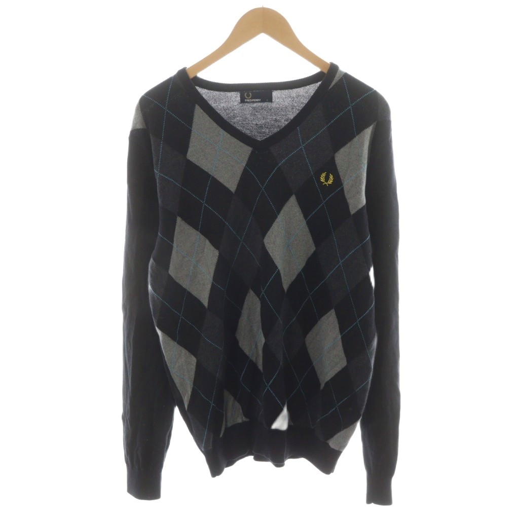 フレッドペリー FRED PERRY ニット セーター 長袖 Vネック アーガイル 