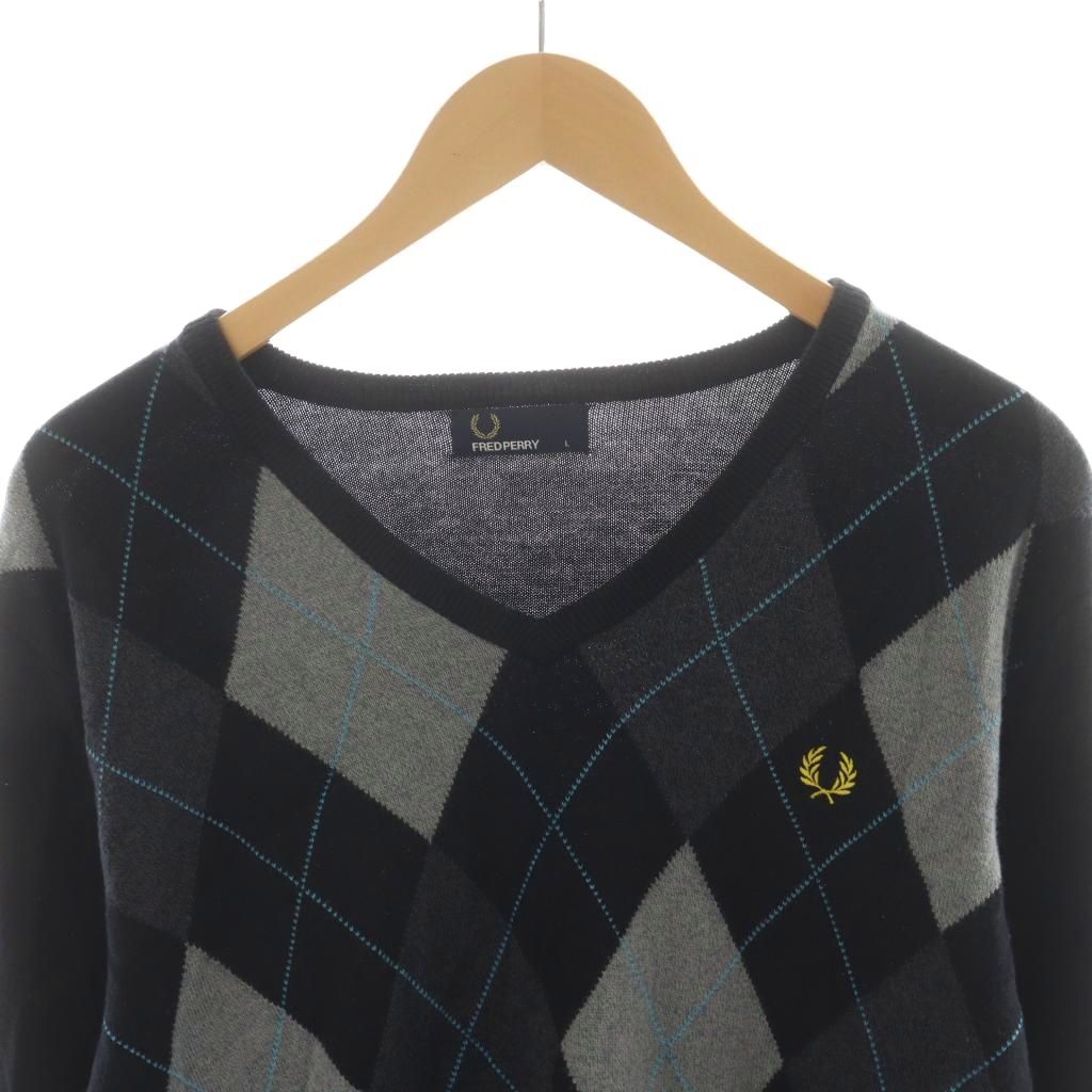 フレッドペリー FRED PERRY ニット セーター 長袖 Vネック アーガイル 
