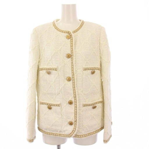 【中古】シャネル CHANEL uniform 24SS ツイードノーカラージャケット ココマーク ココボタン 38 ホワイト U05322K10521 /KH レディース シャネル CHANEL uniform 24SS ツイードノーカラージャケット ココ