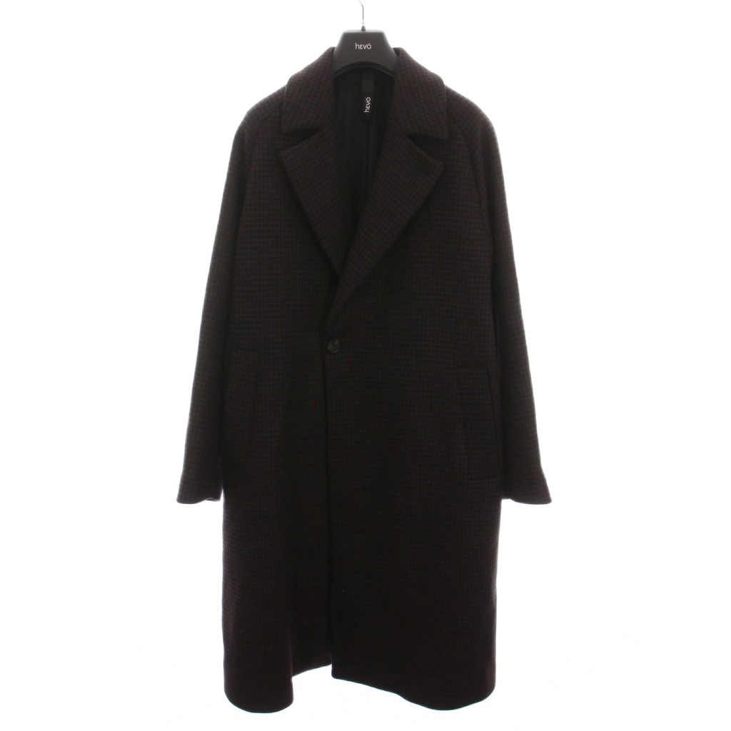【中古】イーヴォ Hevo 1Bセミダブルコート チェスターコート 千鳥格子柄 アウター 46 茶 黒 4205-SURB724 /YM メンズ イーヴォ Hevo 1Bセミダブルコート チェスターコート 千鳥格子柄