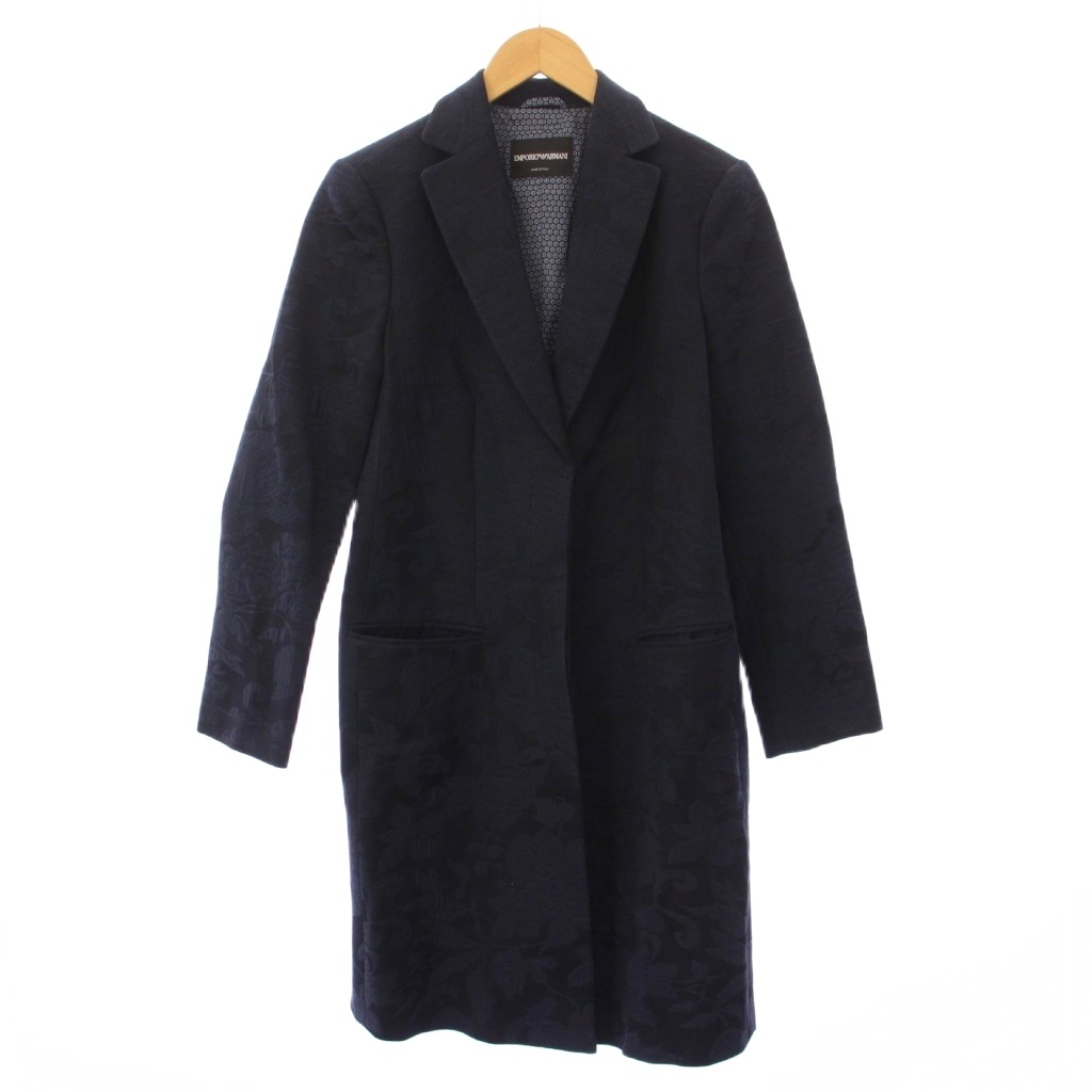 EMPORIO ARMANI チェスターコート 黒 EMPORIO ARMANI (エンポリオアルマーニ) フルジップ＆ボタン スタンド