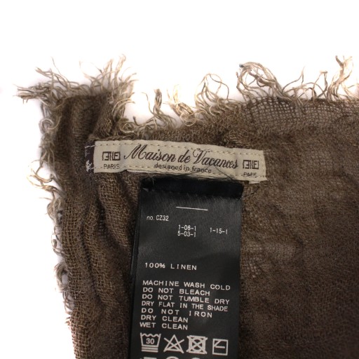 【中古】メゾンドバカンス Maison de Vacances リネンストール マフラー アパルトモン取扱い カーキ /SS ■OS ■SH メゾンドバカンス Maison de Vacances 20SS ストール リネン ブラウン