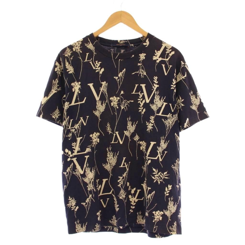 【中古】ルイヴィトン LVリーフディスチャージ Tシャツ 半袖 クルーネック ストレッチ バイカラー ロゴ 総柄 M 紺 ルイヴィトン LOUIS VUITTON LVリーフディスチャージ Tシャツ 半袖