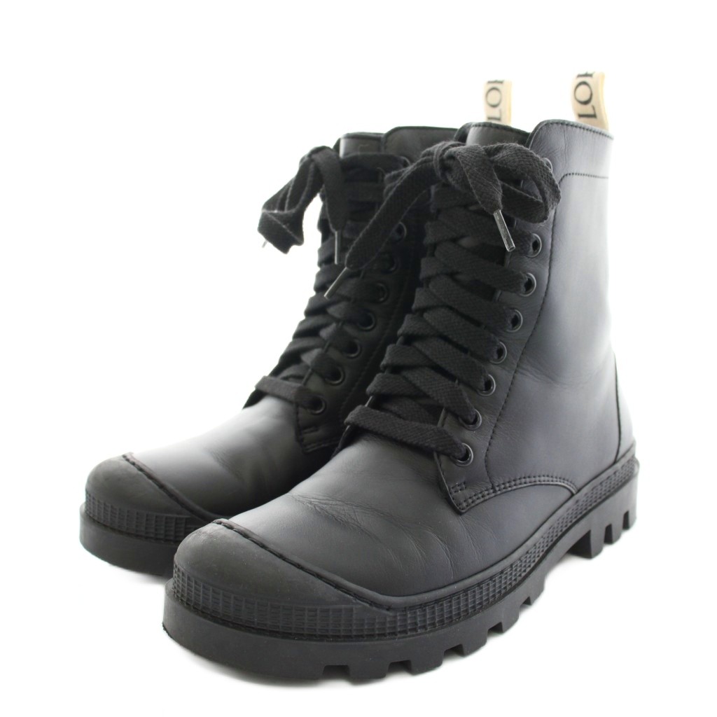 ロエベ / LOEWE / ブーツ/ 新品 LOEWE ロエベ レザー コンバット ブーツ ブラック系 36【美品】【中古