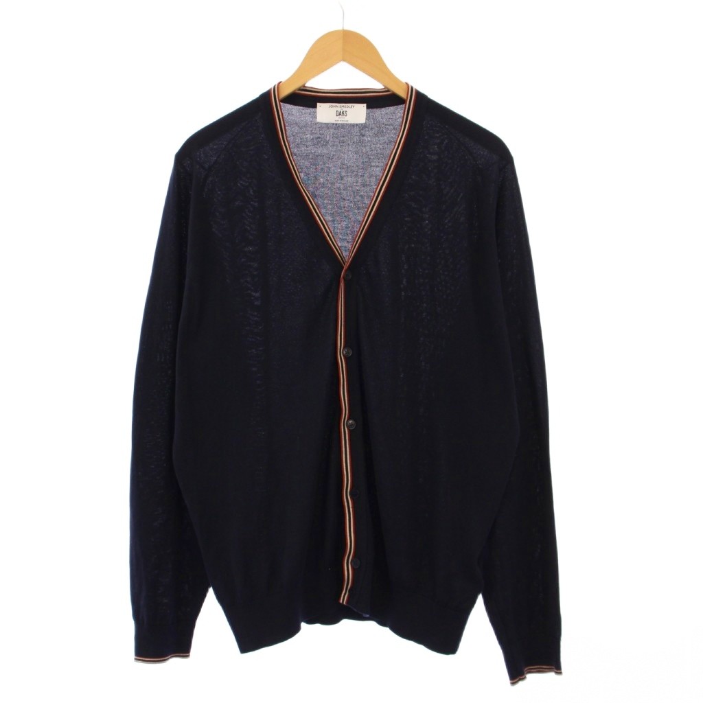 JOHN SMEDLEY ニット カーディガン 長袖 無地 紺 L ZX