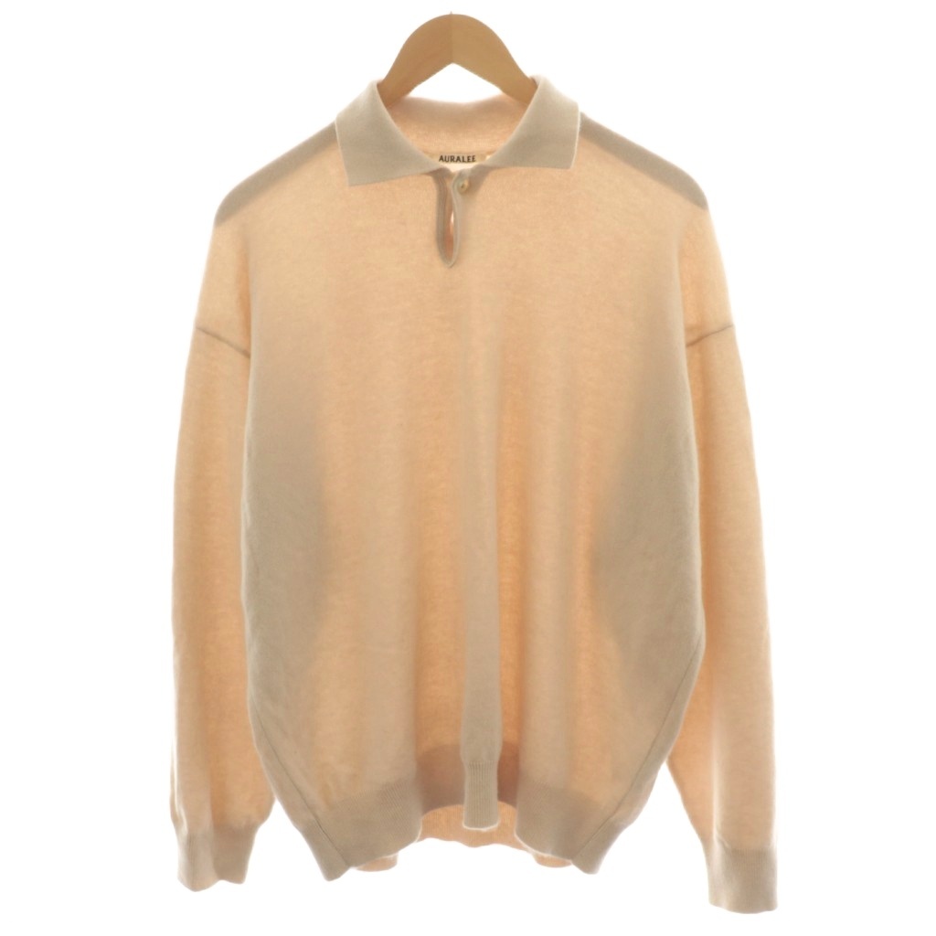 AURALEE ベージュ ニットポロシャツ 長袖 オーラリー AURALEE 21AW BABY CASHMERE KNIT POLO ニット ポロシャツ