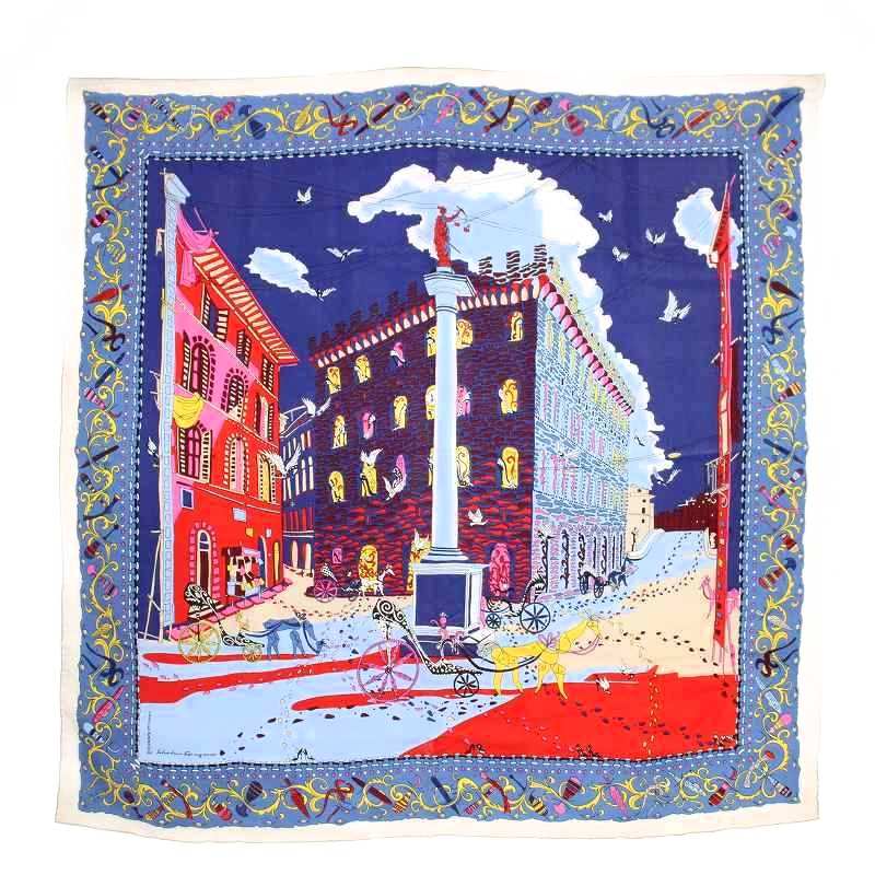 サルヴァトーレフェラガモ Salvatore Ferragamo スカーフ 大判 青