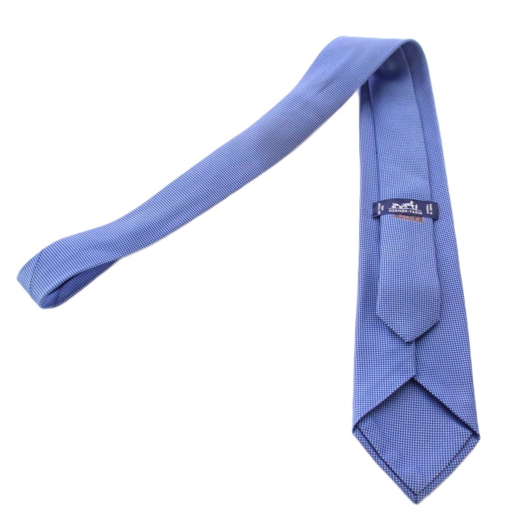 エルメス HERMES ネクタイ レギュラータイ シルク ワンカラー 青  