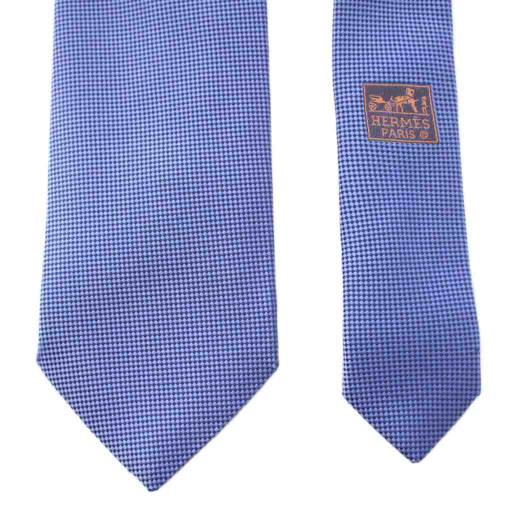 エルメス HERMES ネクタイ レギュラータイ シルク ワンカラー 青  
