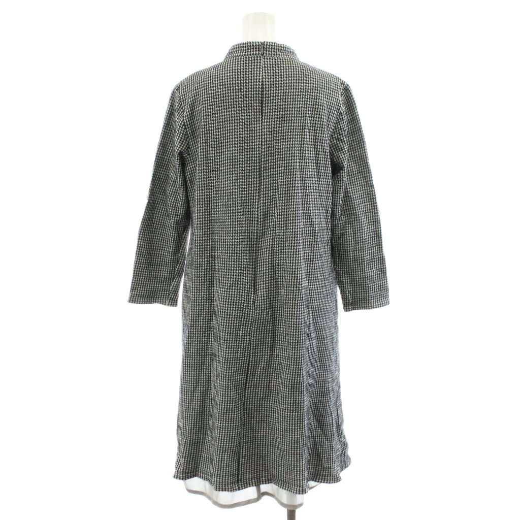 レリアン Leilian ワンピース ひざ丈 長袖 千鳥格子 ウール 11 黒