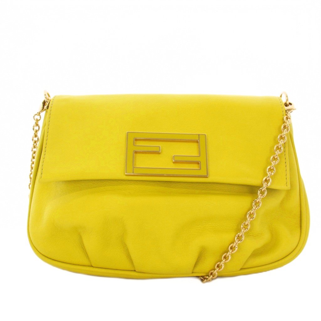 FENDI イエロー ショルダーバッグ フェンディ FENDI チェーンショルダーバッグ ズッカロゴ レザー