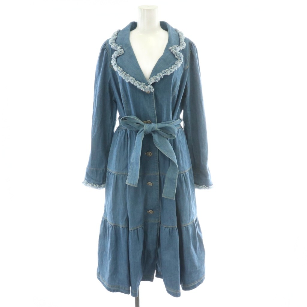 【中古】エムズグレイシー M'S GRACY 22AW デニムティアードコート ロング 38 青 ライトブルー フリンジ JY-219105 エムズグレイシー M'S GRACY 22AW デニムティアードコート ロング 38