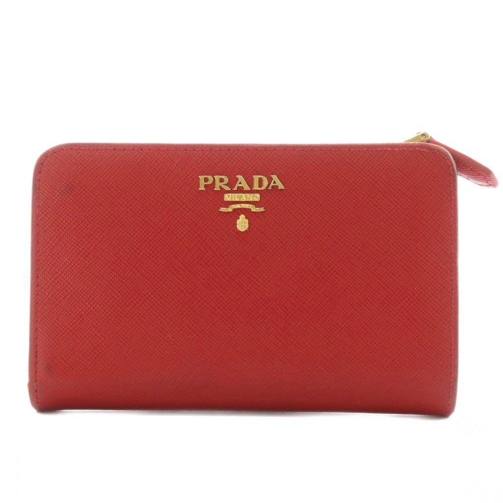 【中古】プラダ PRADA サフィアーノ 二つ折り財布 小銭入れ ロゴ レザー 赤 レッド 1M1225 /AN12 ■OH レディース プラダ PRADA サフィアーノ 二つ折り財布 小銭入れ ロゴ レザー 赤