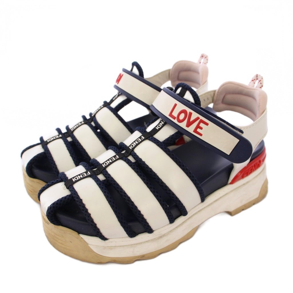 フェンディ　サンダル フェンディ FENDI T-REX ケージサンダル ストラップ 35 白 紺 赤