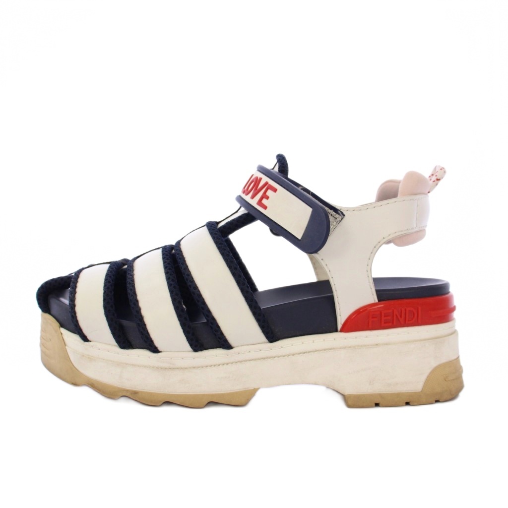 フェンディ　サンダル フェンディ FENDI T-REX ケージサンダル ストラップ 35 白 紺 赤