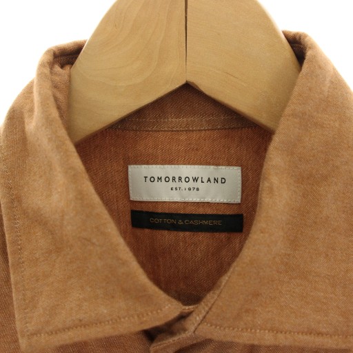 トゥモローランド TOMORROWLAND コットンカシミヤフランネル ワンピースカラーシャツ カジュアルシャツ 長袖 カシミヤ混 S 茶 ブラウン 63-01-25-01301 /HN メンズ