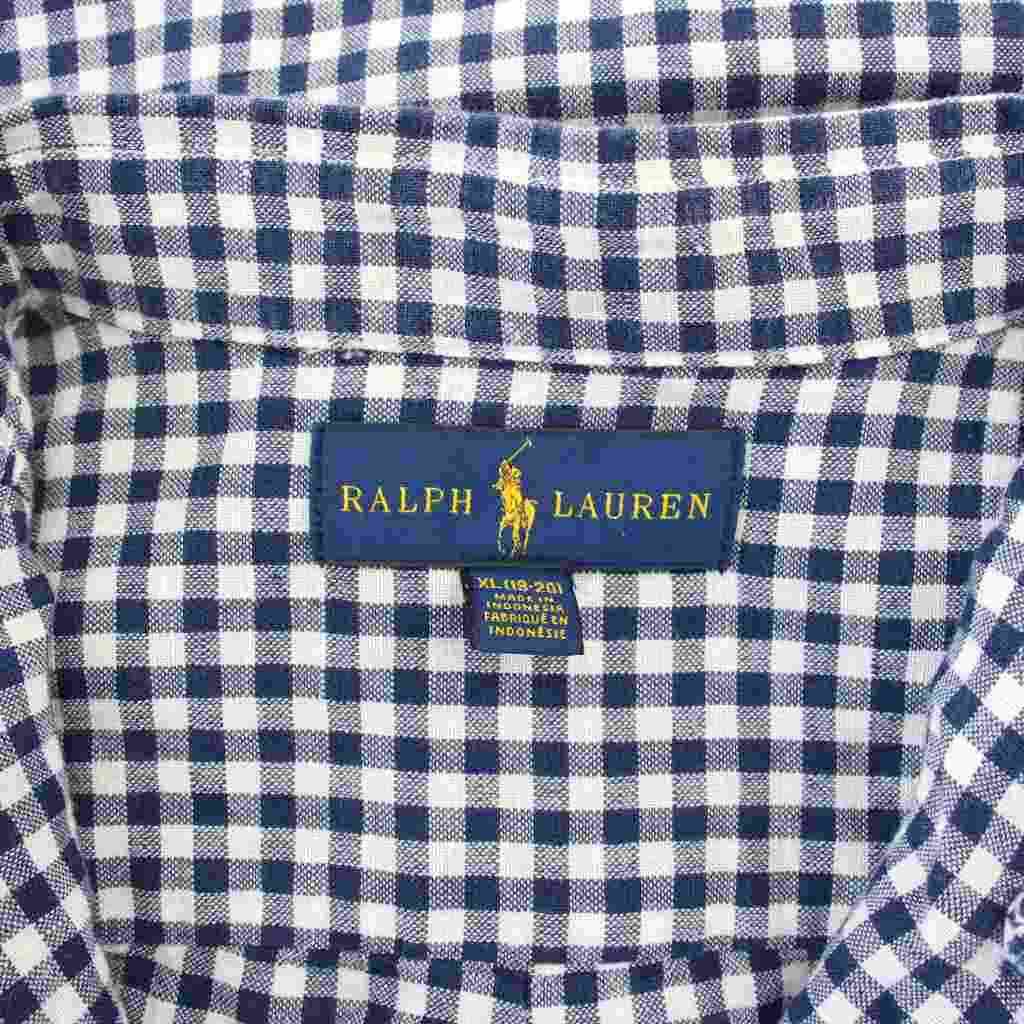 ラルフローレン RALPH LAUREN シャツ 麻混 リネン混 長袖 XL 青 ブルー チェック柄 /AP メンズ
