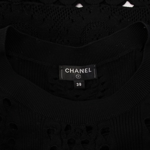 シャネル CHANEL 20SS ニットワンピース ひざ丈 七分袖 透かし編み 38  