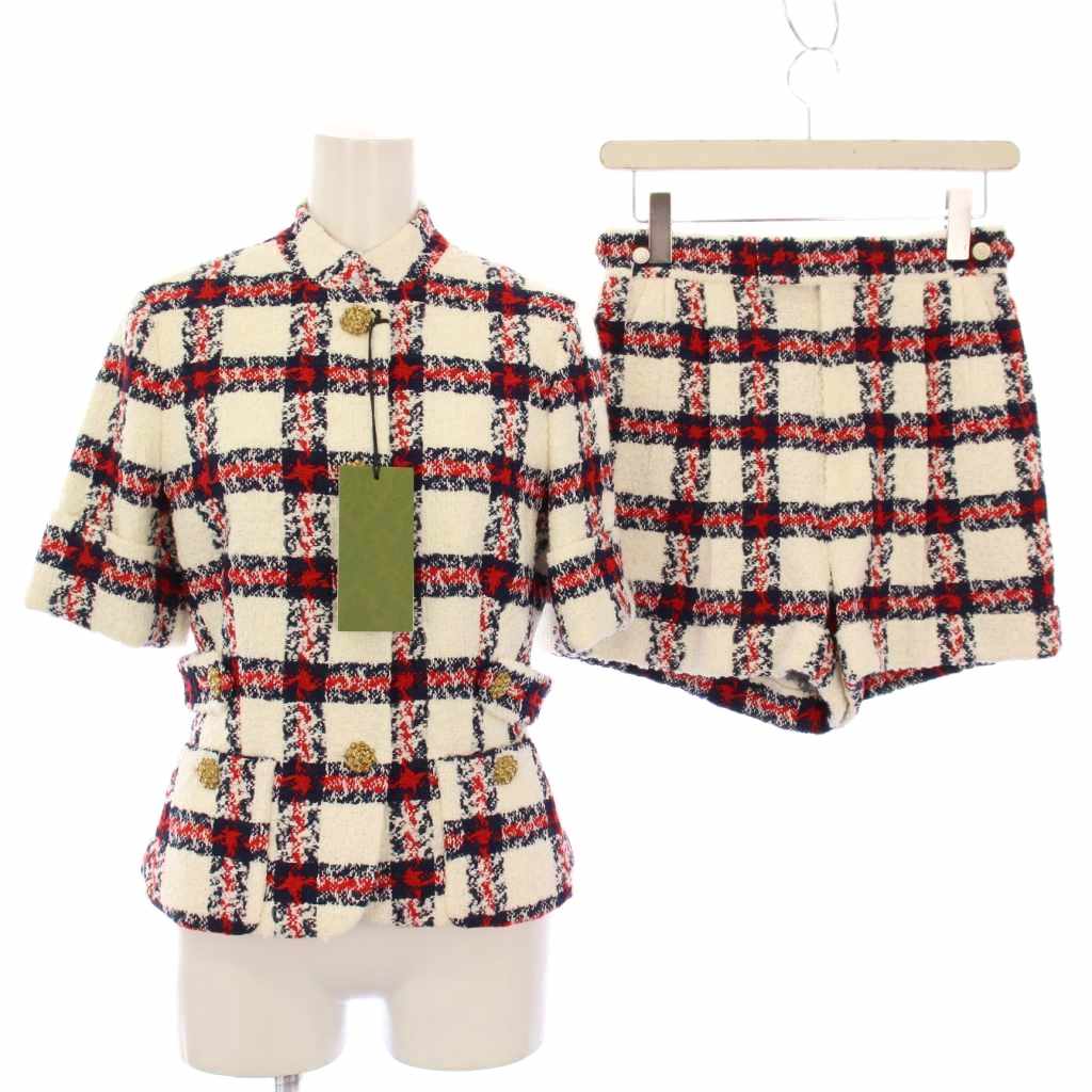 未使用品 グッチ GUCCI タグ付き ツイードセットアップ ノーカラー 