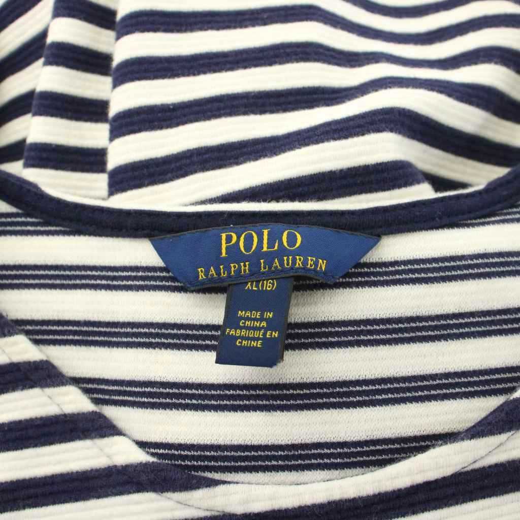 ポロ ラルフローレン POLO RALPH LAUREN ワンピース フレア ひざ丈 半袖 ボーダー柄 女の子 XL 16 紺 ネイビー 白 ホワイト 0200011684 /KU キッズ