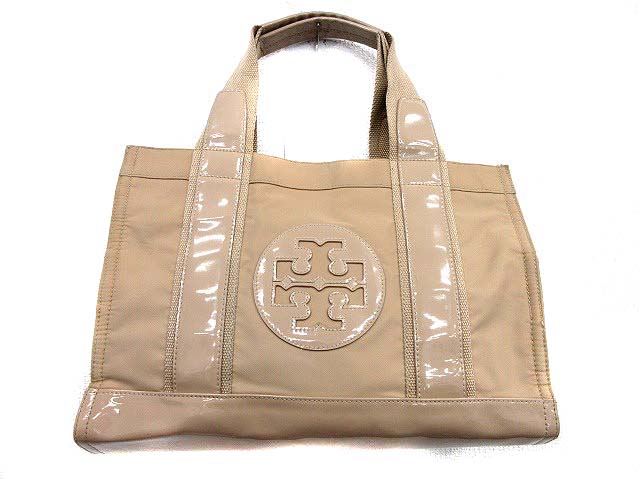 トリーバーチ TORY BURCH トートバッグ ナイロン エナメル ベージュ 