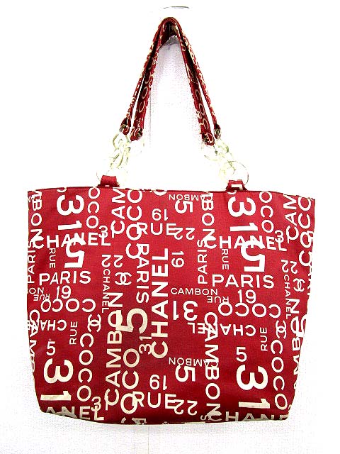 シャネル CHANEL バイシー トートバッグ キャンバス 赤 /☆G  