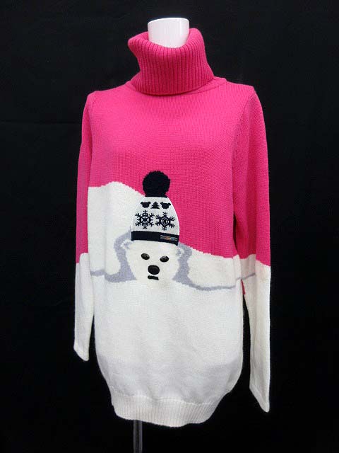 レオナール Leonard Sport ニット タートル セーター ロング クマ 40 ピンク 白 G レディース 081 ベクトルパーク