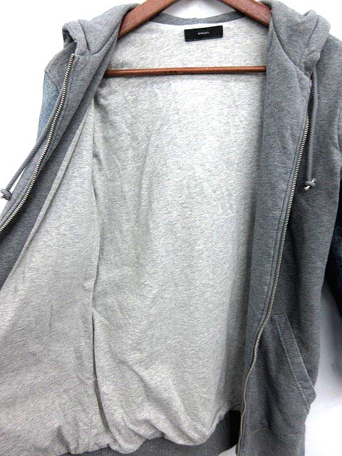 ディーゼル DIESEL パーカー ジップアップ 切替 デニム S グレー