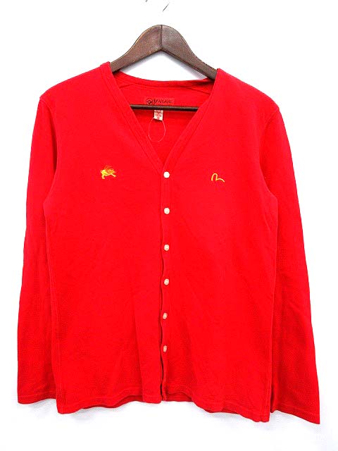エヴィス EVISU YAMANE カーディガン カモメ 鹿の子 コットン 38 赤 