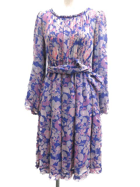 ドゥロワー Drawer ワンピース 長袖 ひざ丈 花柄 総柄 シルク 紫 青 Tu レディース 081 ベクトルパーク