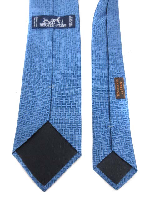エルメス HERMES ネクタイ ベースボール モチーフ 刺繍 総柄 シルク 青  