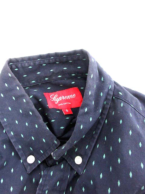 Supreme ネイビー ダイヤモンドパターン 総柄 長袖シャツ L 紺 シュプリーム SUPREME シャツ 長袖 ダイヤ柄 ドット ボタンダウン S 紺