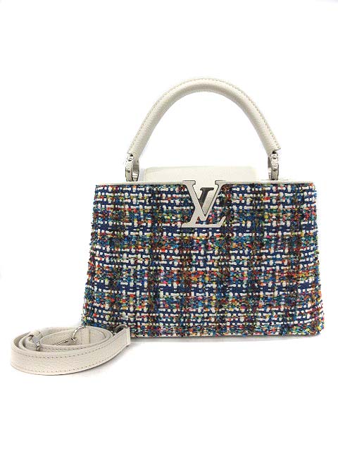 ルイヴィトン Louis Vuitton ハンドバッグ ショルダー カプシーヌpm 2way ツイード トリヨンレザー 白 青 マルチカラー D K レディース 081 ベクトルパーク