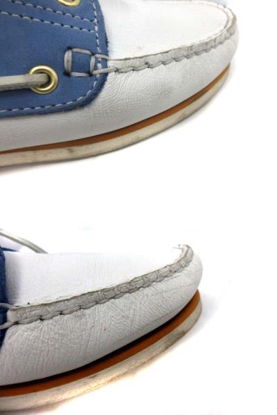 ティンバーランド Timberland デッキシューズ レザー 5.5 白 青 65618